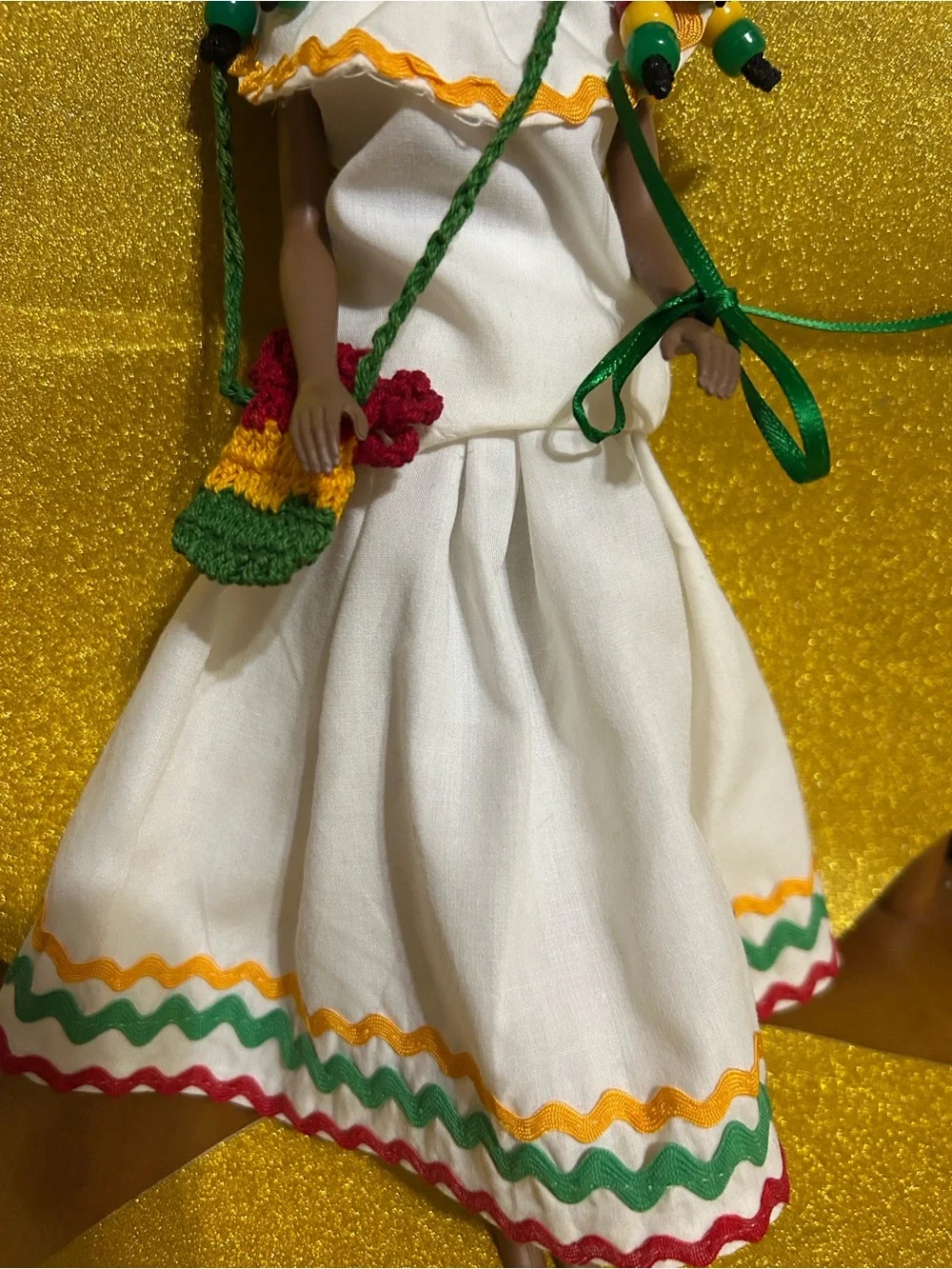 Vintage Handmade Jamaican Cultural Doll in Rastafarian colors. Plus a girls bag
